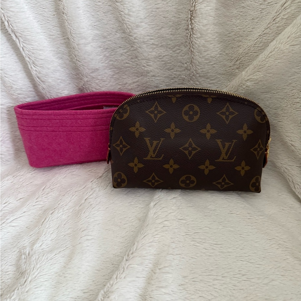 Louis Vuitton Brown Monogram Cosmetic Case with Pink Insert